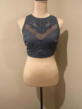 Dark Grey Lace & Mesh High Neck Bra, 2X